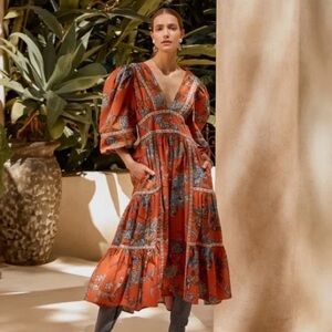 House of Harlow 1960 orange floral puff sleeve dress